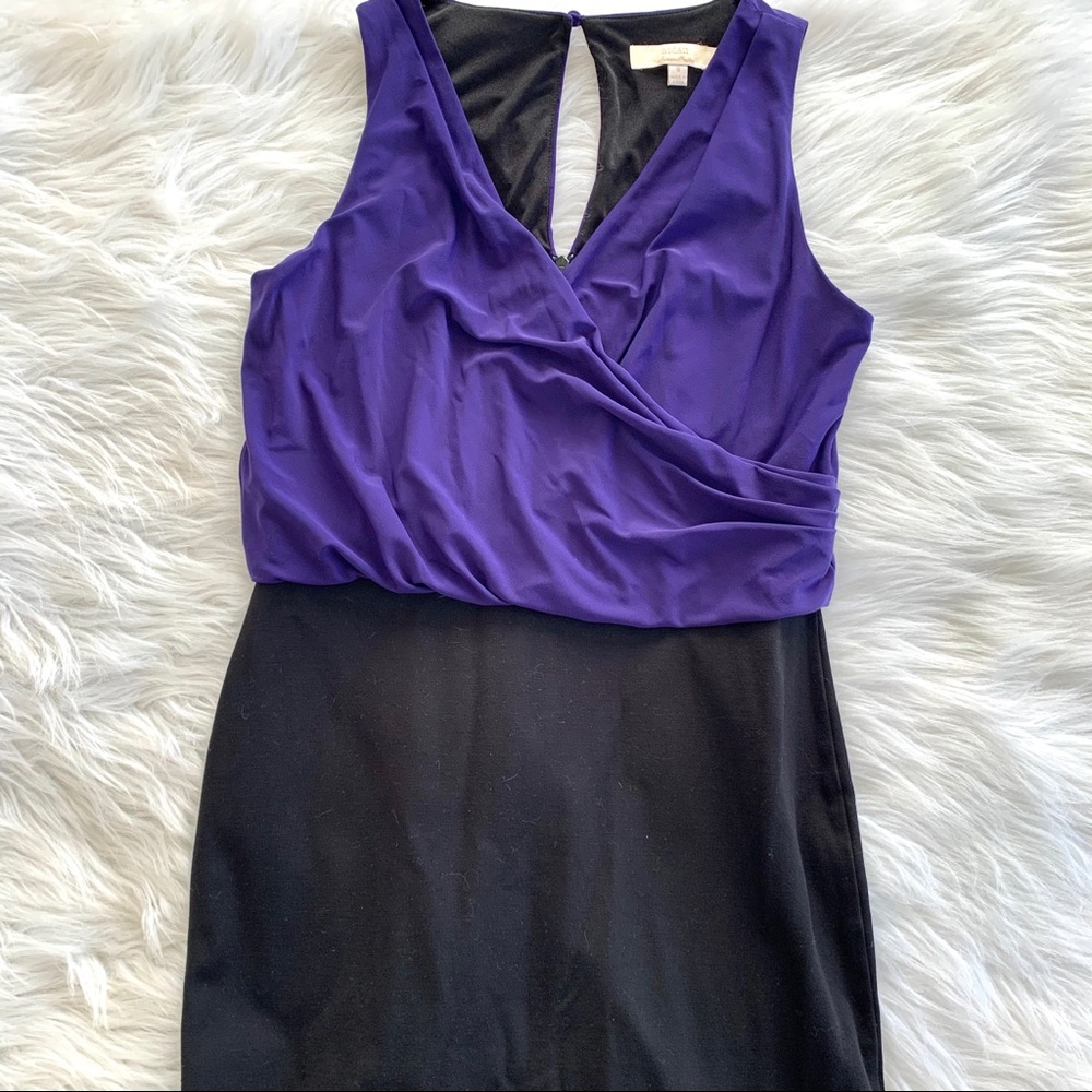 Aidan Mattox Purple Surplice Faux Wrap Mini Dress - Picture 8 of 9